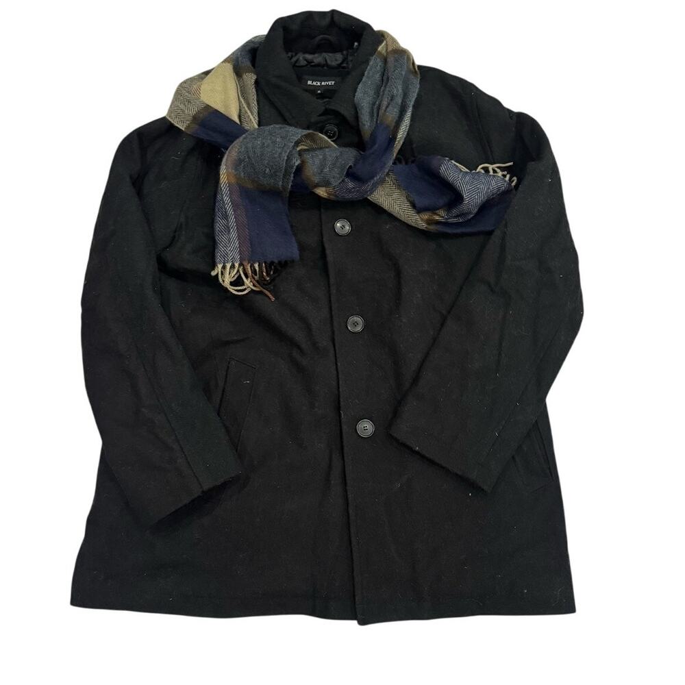 Black Rivet Car Coat Mens Approx L Black Wool Blend Quilted Lining